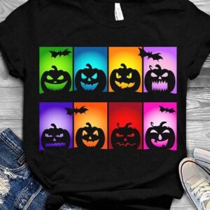 Colorful pumpkin Halloween shirt for fall outfit, spooky season tee for men and women.