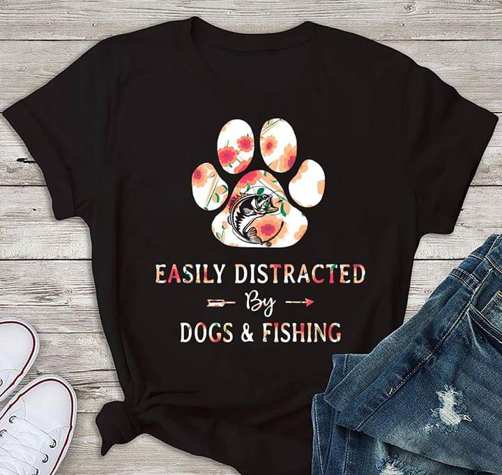 Easily Distracted By Dogs & Fishing Shirt - TEEPYTHON
