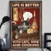 Life Is Better With Cats, Wine And Cooking Black Cat Drinking Red Wine Cheese Mouse Candle Canvas Poster