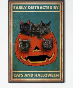 Easily Distracted By Cats And Halloween Black Cats Pumpkin Canvas Poster