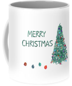 Merry Christmas Painting Christmas Tree White Mug