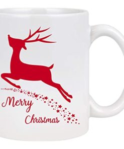 Merry Christmas Red Reindeer Stars White Mug