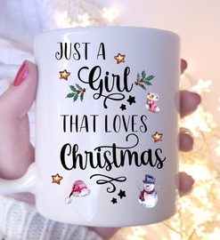 Just A Girl Who Loves Christmas Christmas Tree Snowman Stars White Mug