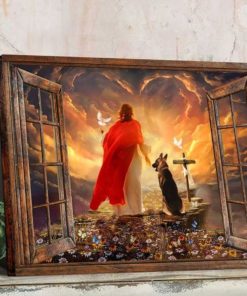 Christian God Jesus Dog The Holy Cross Fake Window Canvas Poster
