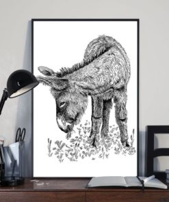 Painting Donkey Eating Grass Canvas Poster