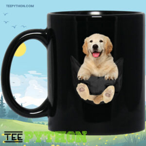 Cute Dog Cute Golden Puppy In Fake Pocket On Coffee Tea Mug