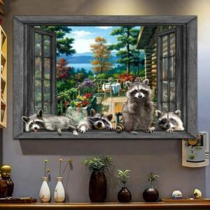 Cute Racoon On The Window Canvas Poster