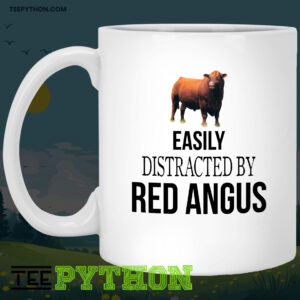 Easily Distracted By Red Angus Cow Farmer Coffee Tea Mug