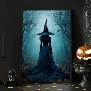 Dark Magic Forest Black Witch Halloween Canvas Poster