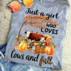 Just A Girl Who Loves Cows And Fall, Halloween Farmer Pumpkin Shirt