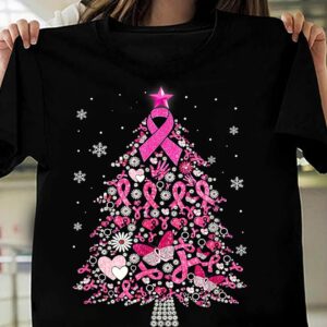 Pink Pine Tree Cancer Fighter Support Christmas Shirt