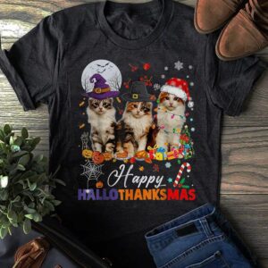 Cat Team Happy HalloThanksMas, Halloween Christmas Thanksgiving Shirt