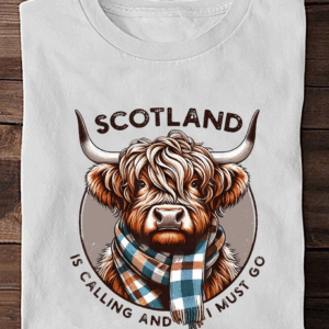 Scotland adventure t-shirt with Highland mountain graphic for travel and hiking lovers.